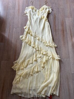 LOVESHACKFANCY Rialto Asymmetric Ruffle Maxi Dress Citron size 8 chiffon NWT